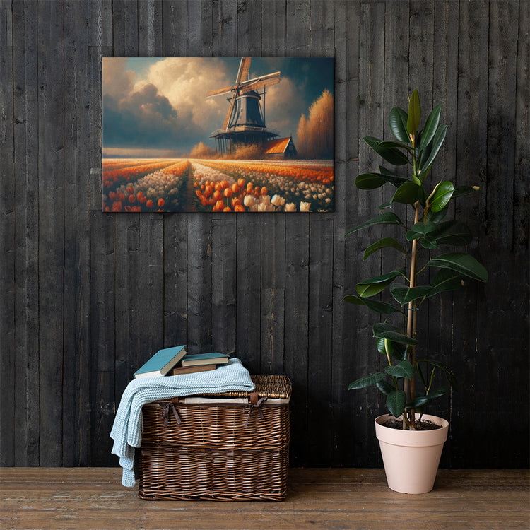Dutch Serenity: Tulips and Windmill Canvas - Zach + Alison