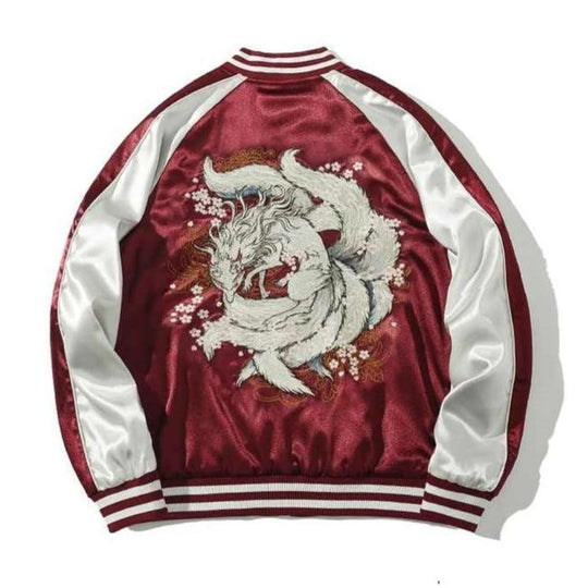 Red Nine-tails Embroidery Sukajan Jacket | Zen Breaker