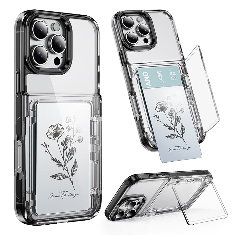 クリアiPhoneケース｜蓋つきカード収納付き｜ 全5色[iPhone16/15/14/13