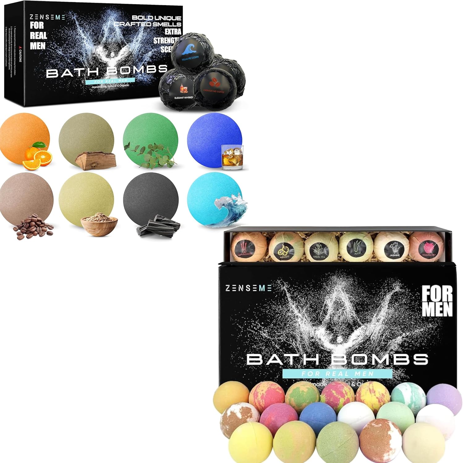 Bundle of 26 Scented Organic Bath Bombs for Men – By ZenseMe – Zenseme