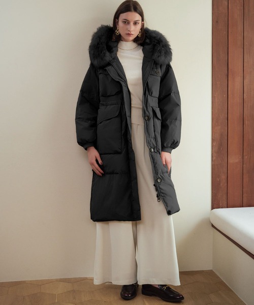 LOWO ダウンコート ダウンジャケット ラクーンファー付き 軽量