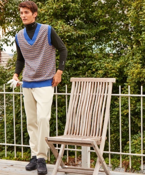 HERG1（エルグワン） ベスト ジレ ブロックチェック Vネックニット