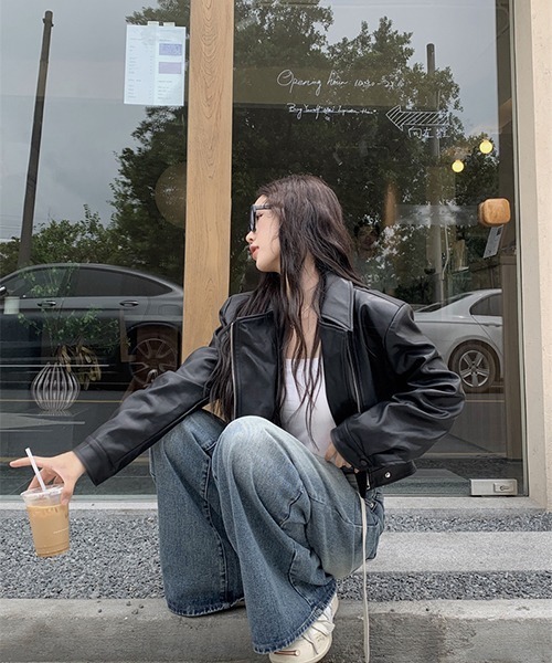 gossip!ロサンゼルス レザージャケット ライダース 合成皮革クロップド