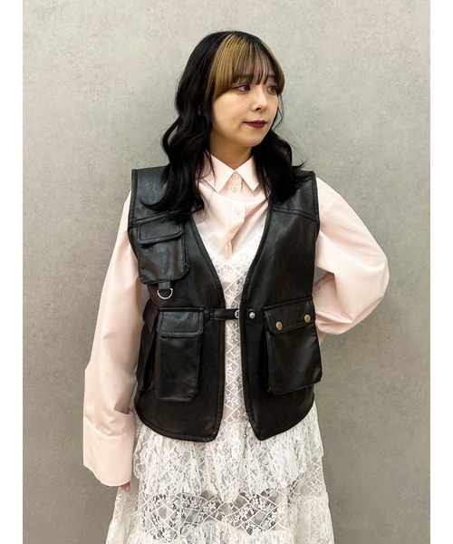 jouetie（ジュエティ） ベスト ジレ フェイクレザーフィッシングベスト