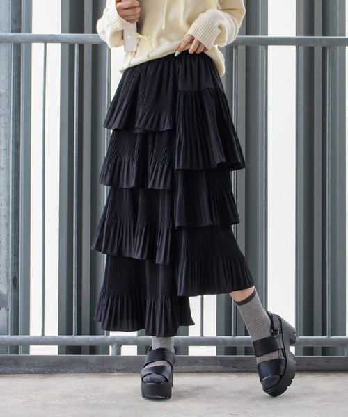 SpRay（スプレイ） スカート アシメプリーツティアードロングスカート