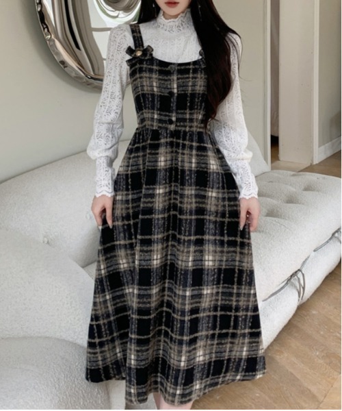 gossip!ロサンゼルス ワンピース Y2K チェック柄スイッチングロング