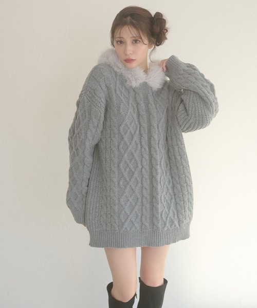 Ambre Neige（アンブルネージュ） ニット セーター fake fur hood