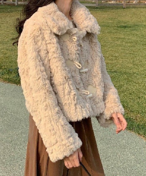 ダッフルコート コート ふわふわモコモコフェイクファーミドル丈