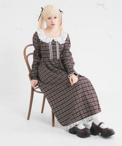 限定価格！familiar 2点】チェック柄フリル付きワンピース&ブラウス