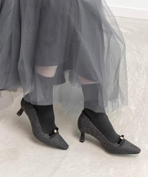 RANDA（ランダ） ブーツ パールリボンニットドッキングブーツ