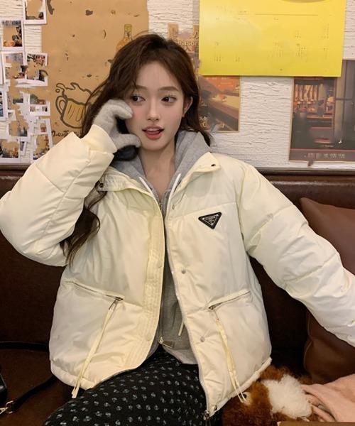 ダウンコート ダウンジャケット ワンポイント スタンドカラー エコ