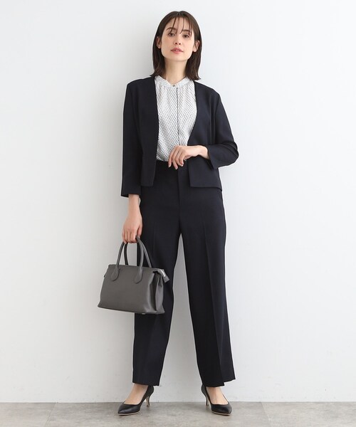 未使用 インディヴィ リネン風ノーカラーパンツ スーツ 洗濯可 INDIVI