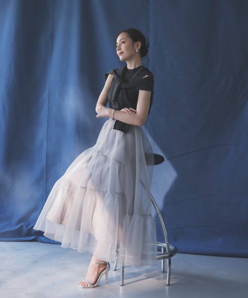 anuans（アニュアンス） スカート オーガンジーイレギュラーティアード