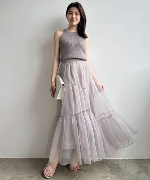 anuans（アニュアンス） スカート オーガンジーイレギュラーティアード