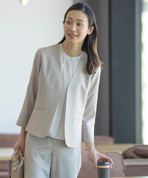 ジャケット ノーカラージャケット 「セットアップ対応・洗える・UVケア