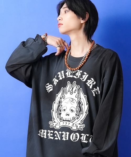 tシャツ a.p.o.v. スカル＆ロゴプリントダーティースプレーカットソー