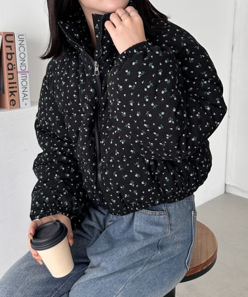 CLEA ダウンコート ダウンジャケット 小花柄ダウンブルゾン レディース