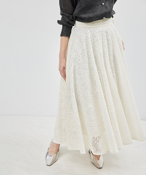 ROPE'（ロペ） スカート ジオメトリックレースフレアスカート