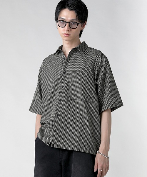 EPIC シャツ シアサッカードローコード半袖チェックシャツ メンズ