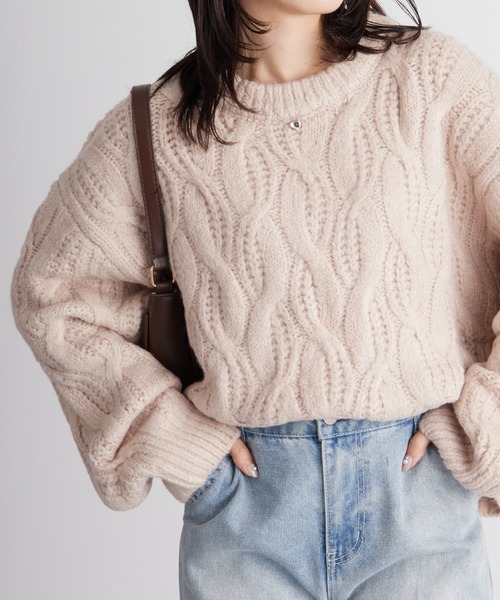 RANAN（ラナン） ニット セーター ふんわりタッチクロップド丈ケーブル