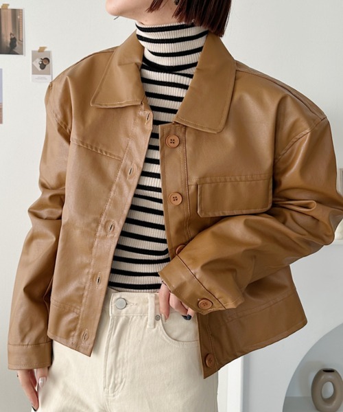 CLEA ブルゾン アウター フェイクレザーショートジャケット レディース