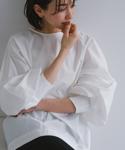 evernavy ブラウス シャツ ボリューム袖ブラウス レディース