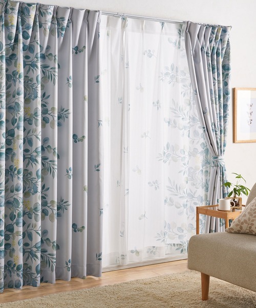 iellio インテリア 届いてすぐ使える ボタニカル・ローズ 同柄カーテン