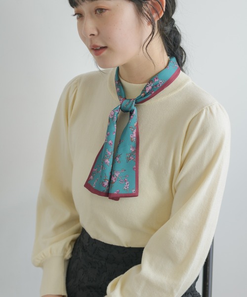 ニット scarf × high neck knit/スカーフ付きハイネックニット