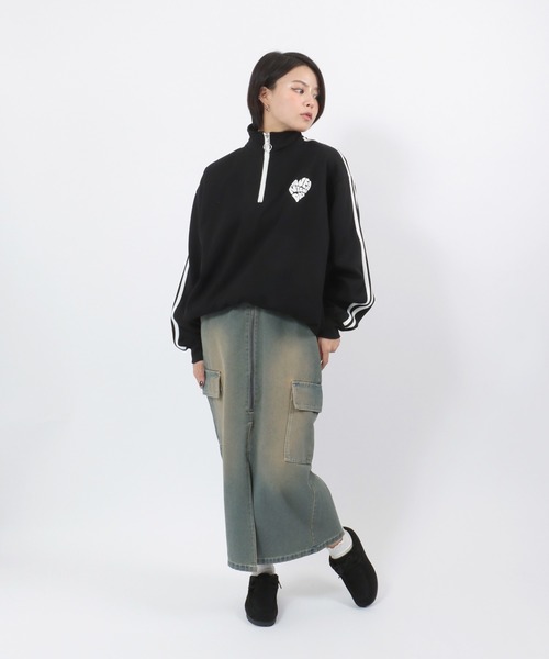 トレーナー スウェット ハートロゴバックプリント 裏起毛ハーフジップ