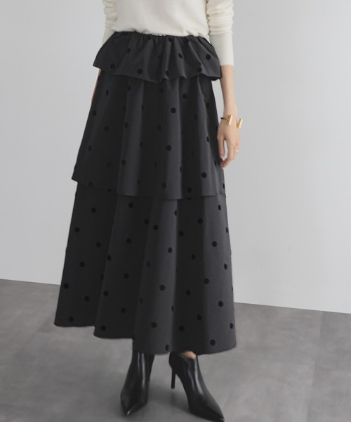 ELFRANK スカート 2段フリルドットフレアロングスカート : ZOZOTOWN