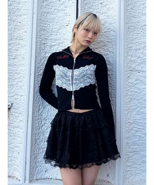 jouetie（ジュエティ） ニット セーター レースドッキングジップニット