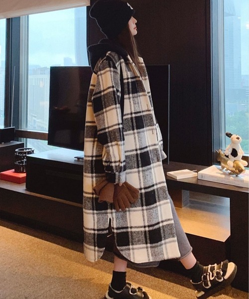 CANVAS+ コート アウター 「CANVAS+」チェック柄中綿キルティング
