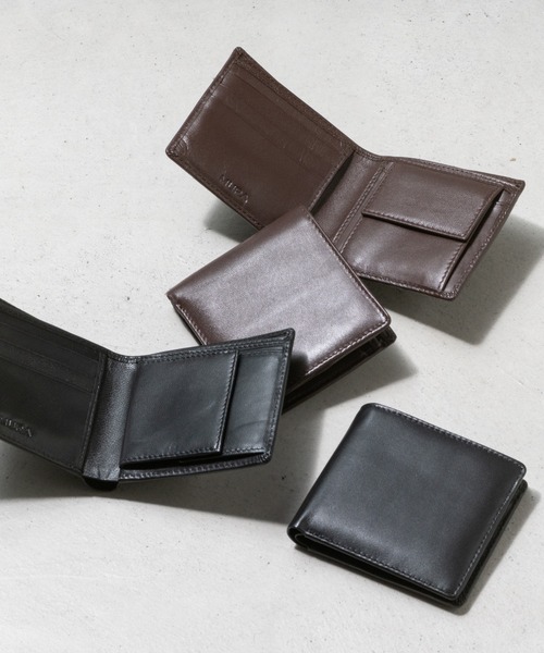 MURA（ムラ） 財布 やぎ革レザー 隠しポケット付 スリム 二つ折り財布