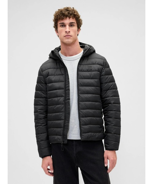 GAP ギャップ パファージャケット テカテカ ダウン GAPロゴ フーデッド