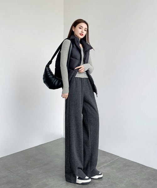 HANDO スウェットパンツ ジャージ ヘリンボーン柄ワイドリラックス