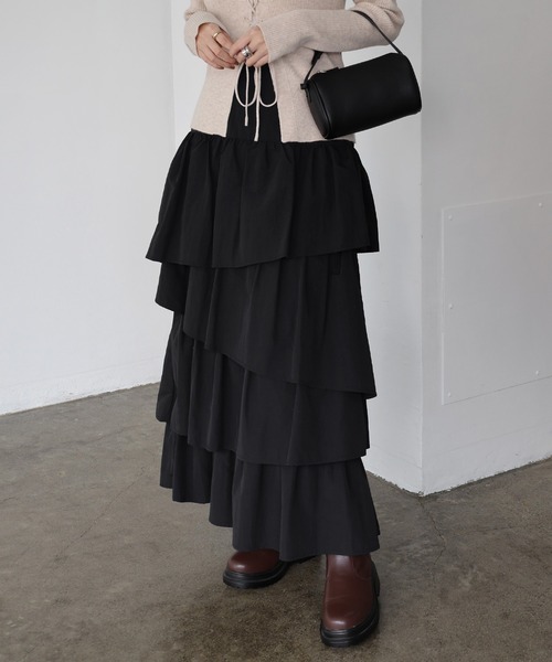 Freesia スカート ランダムフリルティアードロングスカート : ZOZOTOWN