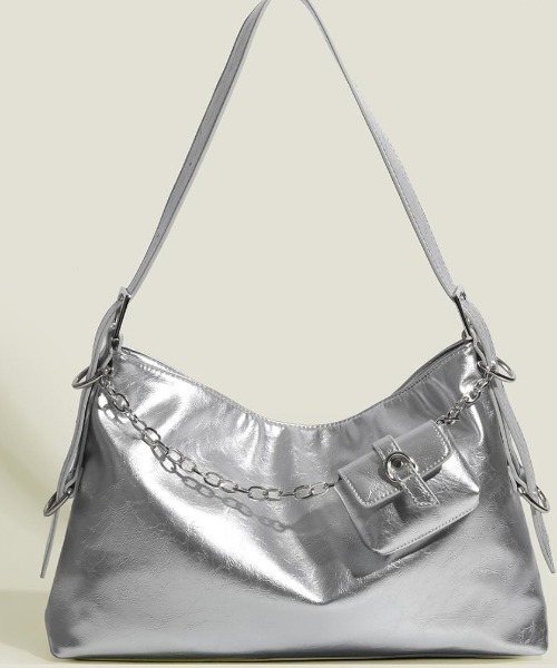 ショルダーバッグ バッグ ミニチェーンバッグ付きシルバーショルダー