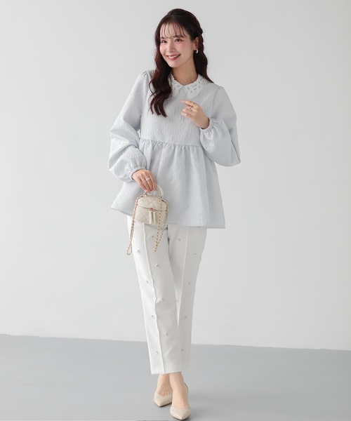 Fit more（フィットモア） ジャガードレース襟ペプラムトップス