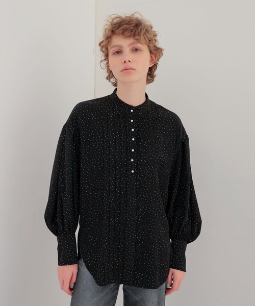 ツルバイマリコオイカワ フレアブラウス ドットオーガンジー チュール
