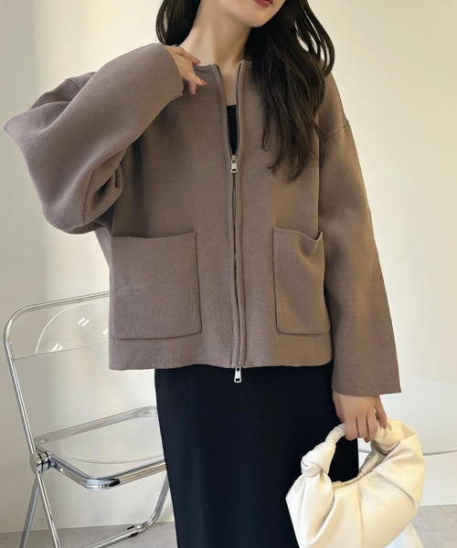 Ada. ブルゾン アウター ポケット付き ジップ ニット ブルゾン