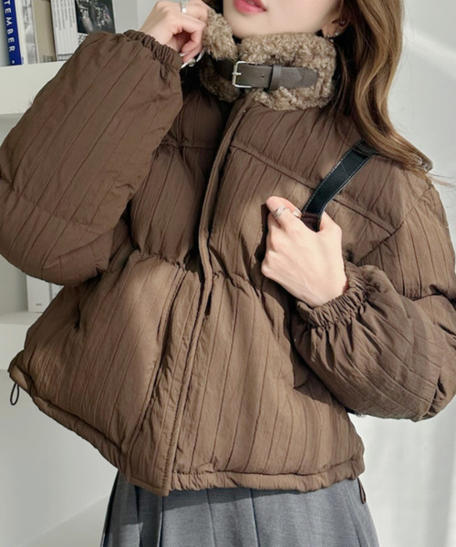 Ada. コート アウター フェイク ボア ミックス ショート ダウン