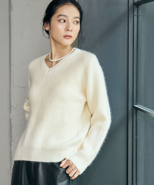 ELFRANK ニット セーター シャギー ニット 長袖 トップス 秋 秋冬 V