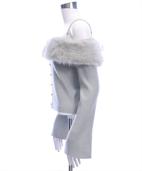 clear ニット セーター ビジュー肩紐オフショルファーニットトップス