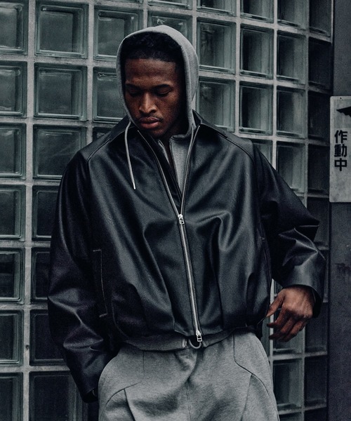 CONZ ブルゾン アウター BALOON ZIP UP JACKET FAUX LEATHER メンズ