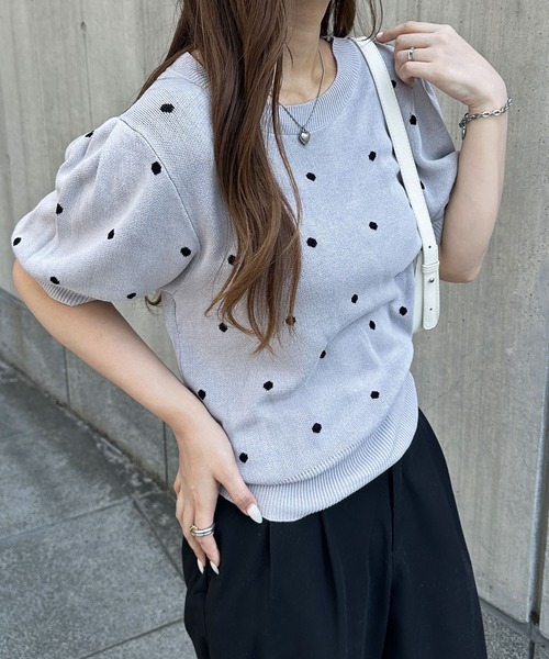 GeeRA（ジーラ） ニット セーター 夏 にぴったり。ドット柄ジャガード