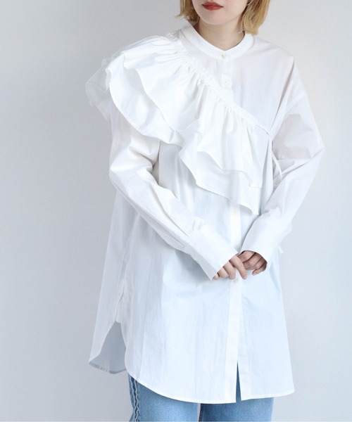 cepo（セポ） ブラウス シャツ フリルセット バンドカラーオーバー