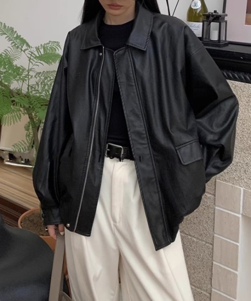 cammie ブルゾン アウター ヴィーガンレザーオーバーサイズジャケット