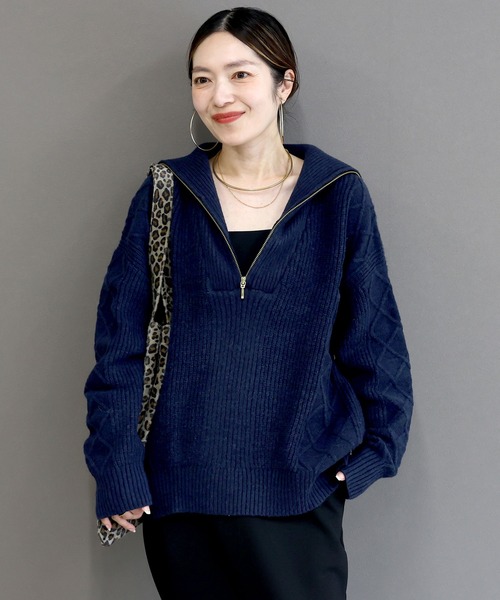 Aletta vita ニット セーター アラン柄ハーフジップニットプルオーバー