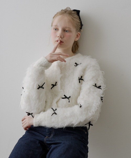 HEIREN ニット セーター 「HEIREN」モヘアタッチリボンニット