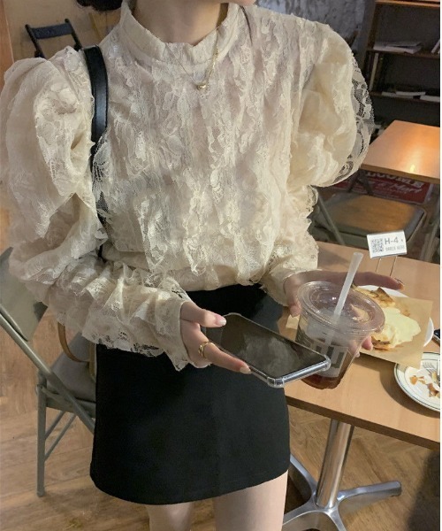 Achic（アシック） ブラウス シャツ フリルレースシャツブラウス